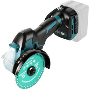 Roadtime Sega circolare a batteria da 4 pollici, compatibile con batteria Makita da 18 V (senza batteria), mini sega circolare brushless da 18.000 giri/min, 2 lame, 3 livelli di velocità e luce LED per legno