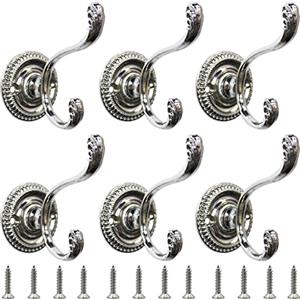 TheStriven 6 Pcs Antico Appendiabiti Gancio Vintage - Ganci Appendi Grande Retro per Accappatoio - Porta Hanger a Parete per Cucina, Camera da Letto Con Viti (Argento)