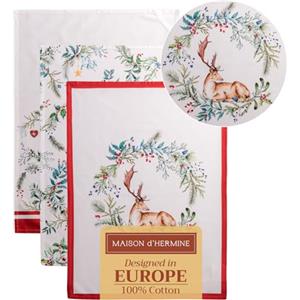 Maison d' Hermine Holly Time - Canovaccio da cucina, in 100% cotone, multiuso, morbido e assorbente, salvietta, strofinaccio da bar, per Natale e giorno del Ringraziamento (50cm x 70cm)