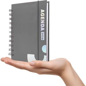 Leddy Living Agenda 2026 Giornaliera con Anelli, Formato 11x16 cm, Perfetta per Appuntamenti e Lavoro - Copertina Rigida Elegante, Design Funzionale, Diario in Italiano da Gennaio a Dicembre (GRIGIO)
