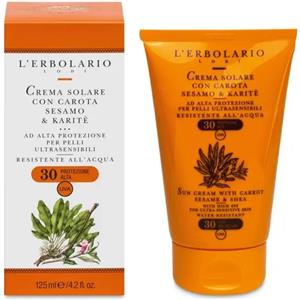 L'Erbolario Crema Solare Carota, Sesamo e Karité SPF30 125 ml per Pelli Ultrasensibili