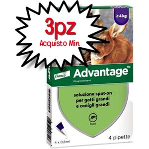 Elanco Advantage Antiparassitario Spot-On per Gatti e Conigli Grandi - 4 Pipette da 0,8 ml con Imidacloprid