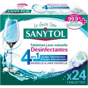 Sanytol -Pastiglie Lavastoviglie 4 in 1 Disinfettanti - 24 compresse - Lavaggio, Disinfezione, Risciacquo, Deodorante - Battericida, Virucide, Levuricide