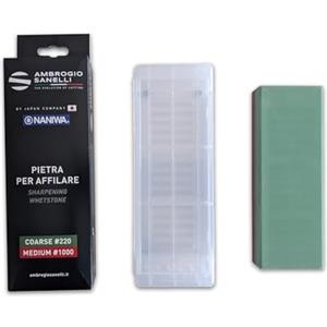 Sanelli Ambrogio, Naniwa Basic Stone, Pietra Affilacoltelli Combinata 2-in-1, Grana Grezza #220 e Grana Media #1000, Ideale per Lame Scheggiate e Coltelli Normali, Made in Vietnam