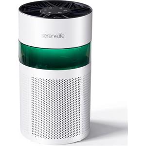 SereneLife Purificatore d'Aria Portatile, Piccolo Air Purifier con Box Aroma e Luce Ambientale, Alta Filtrazione, 2 Velocità, Timer, Modalità Sonno, 15x15x30 cm, Bianco