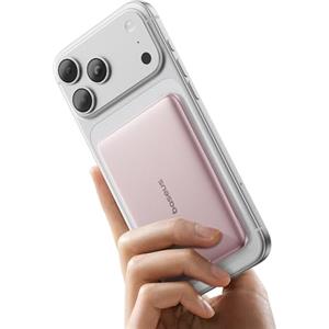 Baseus Picogo AM41 Power Bank, Ultra Slim 5000mAh Magsafe Powerbank, Ricarica Rapida PD 20W, Portatile, Magnetico Batteria Esterna Wireless con cavo USB C per iPhone 17/16/15/14/13/12, Rosa