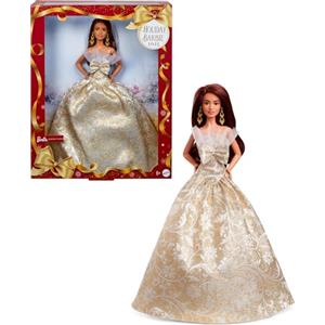 Barbie Signature - Barbie Magia delle Feste 2025, bambola da collezione con capelli castani e abito argento e oro, confezione da esporre