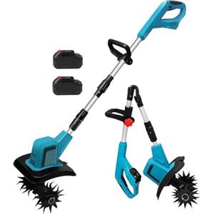 GrecoShop Elettrozappa Motozappa Coltivatore a Batteria 21V con Doppia Batteria - Potente 270 RPM con 4 Denti in Acciaio, Profondità 18 cm e Larghezza 220 mm per Orto, Giardino e Aiuole