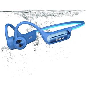KIM HOST Cuffia Conduzione Ossea per Nuoto, Auricolare Open Ear Bluetooth 5.3 IP68 Impermeabile, Memoria MP3 32G, per Sport, Nuoto, Ciclismo, Corsa (Blu)