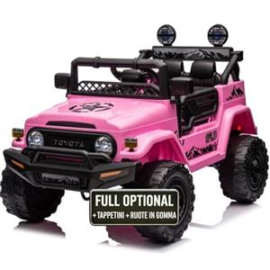 TOYSCAR Auto Macchina Elettrica per Bambini Jeep Toyota Fj Cruiser 12V Ruote in Gomma Full Optional Sedile Pelle Porte Apribili Tappetino e Telecomando (Rosa)