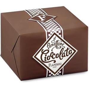 FLAMIGNI, Panettone Artigianale con Gocce di Cioccolato Fondente, Glassato con Nocciole e Mandorle, Senza Uvetta e Canditi, Pacchetto con Nastro Ideale come Regalo di Natale, 1kg