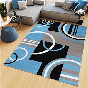 TAPISO Maya Tappeto Soggiorno Pelo Corto Design Moderno Motivo Astratto Geometrico Semicerchi Tonalità Blu Camera da Letto Cameretta Ufficio Salotto Oeko-Tex 80 x 150 cm