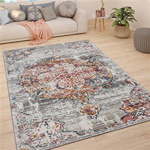 Paco Home Tappeto Soggiorno Tappeto Salotto Pelo Corto Vintage Pastello Moderno Orientale, Dimensione:80x150 cm, Colore:Antracite