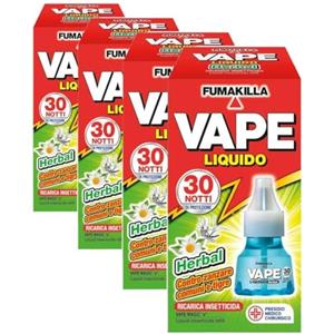 Vape Ricarica Liquida Antizanzare Herbal 30 Notti 15ml, Ricarica per Diffusore Elettrico, Repellente Zanzare 240 Ore, Ambiente Sicuro e Protetto (Confezione da 4)