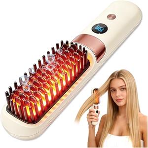 KutaKuta Go Brush Pro Spazzola Lisciante Per Capelli, Ceramica Negativi Anti-crespo Spazzola Lisciante Capelli Elettrica con 4 Livelli di Temperatura, Pettine Riscaldante Portatile ai Capelli Corti