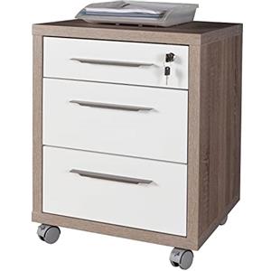 Composad Cassettiera Ufficio con 3 Cassetti e Ruote, Rovere Sonoma e Bianco Laccato, Dimensioni 48,60x63,10x45,20 cm, Made in Italy