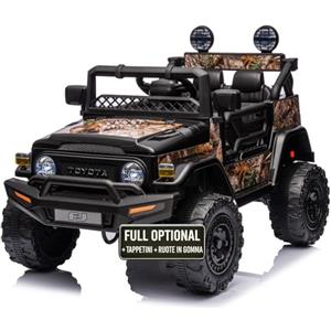 TOYSCAR Auto Macchina Elettrica per Bambini Jeep Toyota Fj Cruiser 12V Ruote in Gomma Full Optional Sedile Pelle Porte Apribili Tappetino e Telecomando (Nero)