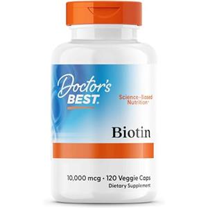 Doctor's Best, Biotin, 10.000mcg, 120 Capsule vegane, Testate in Laboratorio, Senza Glutine, Senza Soia, Vegetariane