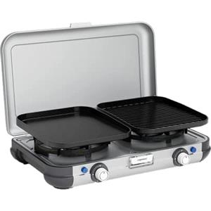 Campingaz 2 Grill & Go CV Cucina da campeggio, fornello a gas con 2 x 2.000 Watt di potenza, con piastre per grigliare e bruciatori rimovibili, versatile per grigliare e cucinare, leggera e compatta.