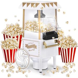 NK Macchina per Popcorn Retro 1.200W ad Aria Calda - Macchina Pop Corn Elettrica Senza Olio, 0.3L, Pronta in 2 Minuti, Design Vintage Compatto per Casa (Bianco)