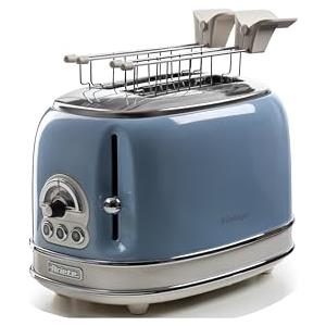 Ariete Tostapane Vintage 2 Fette 155, Tostiera con 6 Livelli di Tostatura, Espulsione Automatica, Funzione Defrost, Vassoio Raccoglibriciole Estraibile, Corpo in Acciaio Inox, 810W, Celeste