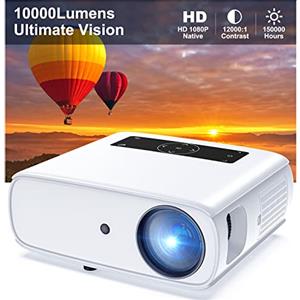 HOPVISION Videoproiettore Nativo 1080P, 10000 Lumens Proiettore HD 4K Supporta con Funzione di Zoom Home Cinema Portatile per iOS/Android/TV Stick/PC/PS4/PS5