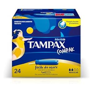 TAMPAX COMPAK Regular - 24 Assorbenti Interni Tascabili con Applicatore in Plastica, Doppio Bordo Protettivo, Ginecologicamente Testati, Senza Profumi, Ideali per Flusso Medio‑Leggero