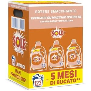 Sole Detersivo Lavatrice Potere Smacchiante 123 Lavaggi, Formula Igienizzante, Detersivo Lavatrice Liquido Potere Smacchiante, rimuove le macchie a basse temperature