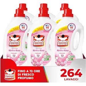 Omino Bianco - Detersivo Lavatrice Liquido, 264 Lavaggi, Rispetta Colori e Tessuti, Fresco Profumo di Ninfea Rosa, 1760 ml x 6 Confezioni