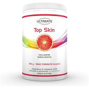 Ultimate Italia - Top Skin Arancia - 450g - Integratore di collagene e acido ialuronico per mantenere la pelle giovane e supportare cartilagini, legamenti e tendini