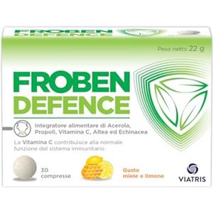 Froben Defence, Integratore Alimentare con Vitamina C, Propoli, Acerola, Altea ed Echinacea, 30 Compresse Orosolubili, Gusto Miele e Limone