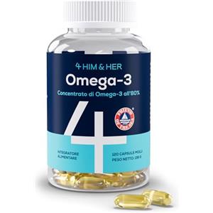 4 Omega 3 Olio di Pesce Alta Concentrazione 80% rTG - 120 Capsule Molli - Integratore Omega-3 con 1334mg per Dose, Elevato EPA e DHA per Cuore, Vista e Funzione Cerebrale - 4 HIM & HER
