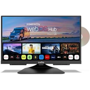 Cello C1924WSF Smart TV senza cornice da 19 pollici a 12 V con lettore DVD integrato, riproduzione WebOS ultraveloce, altoparlanti Pitch Perfect, Bluetooth, piccola TV per camper