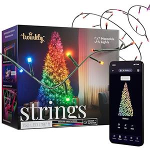 Twinkly Strings 750 LED RGB, Striscia Luci LED Mappabile Esterno e Interno, Luci Smart Multicolore, Compatibile con Alexa e Google Home, Luci Mappabili, IP44, Controllo App, Filo Nero, 60m