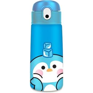 Cartomania Borraccia termica chill & refill, Tema pinguino, Azzurro, 460ml, Acciaio, Cannuccia, Mantenimento temperatura caldo 12h/ freddo 24h, Scuola, Bambini e adulti, Idea regalo
