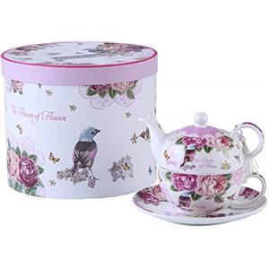 London Boutique Set di porcellana da tè per una persona teiera da una tazza e una tazza piattino stile vintage floreali confezione regalo