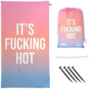Fisura - Telo mare grande sfumato "It's f*cking Hot". Asciugamano in microfibra leggera per piscina, spiaggia, campeggio o picnic. Anti sabbia. Asciugatura rapida. Regalo originale. 180 x 100 cm