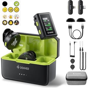 Donner VPM-20 Microfono Lavalier Wireless per USB-C/Lightning iPhone iPad Android Camera, con scatola di ricarica, microfoni a doppio canale, Plug-Play, portata 1000 piedi, 48 KHz 24 bit