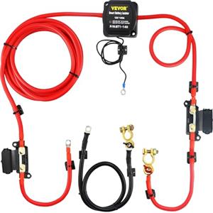 VEVOR Split Charge Kit Relè Batteria per Il Tempo Libero, 12V CC Kit Relè di Carica con Cavo Batteria Rosso 110A per Veicoli Fuoristrada, Camper, Roulotte, Navi, Applicazioni Marine - 5M