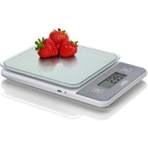 Laica Bilancia elettronica da cucina LAICA, bilancina digitale, per cucinare, in grammi o once, display LCD ad alta precisione in vetro temprato, funzione Tara, ricaricabile - Portata di 5 kg
