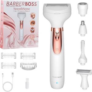 BarberBoss Rasoio elettrico donna 5 in 1, Kit epilazione ricaricabile, Rasoio per donna per corpo, bikini, viso, naso e sopracciglia, Rasoi donna senza fili Wet & Dry, Epilatore per viso, QR-8005
