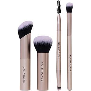 Revolution Beauty London Revolution On The Glow Travel Brush Set, Set 4 pennelli viso da viaggio, setole sintetiche per scolpire & sfumare, vegano