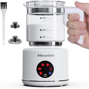 morpilot Montalatte Elettrico, Morpilot Milk Frother in Vetro, Bello da Vedere, 6 in 1 Funzione, Capacità 250ml Cappuccino o 500 ml Latte Caldo, Design Diviso, Bianco