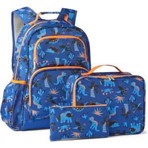 Amazon Essentials, Set Zaino Scolastico per Bambini con Borsa per il Pranzo e Astuccio - Zaino Resistente agli Strappi con Più Tasche - Kit per la Scuola - Blu Navy - Set di 3 Pezzi