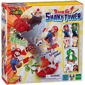 EPOCH Games - Super Mario - Blow Up Shaky Tower, Gioco di Abilità e Equilibrio con 7 Personaggi Mario Bros - Modello 7356