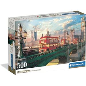 Clementoni - Puzzle 500 Pezzi per Adulti e Ragazzi, Collection, Tema Westminster Bridge con Big Ben, Compact Box con Poster Incluso, Idea Regalo Made in Italy, 70x50 cm, 35575