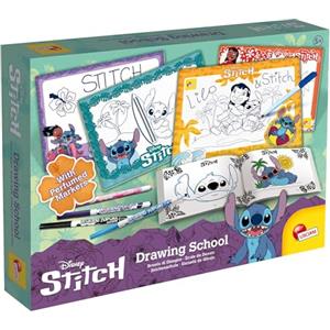 Lisciani Scuola di disegno Stitch - Kit creativo con quaderno, 4 pennarelli profumati e lavagnette scrivi & cancella