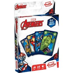 Shuffle Marvel - Gioco di famiglia Avengers, gioco di carte 4 in 1: gioco delle 7 famiglie, coppie, azione e battaglie
