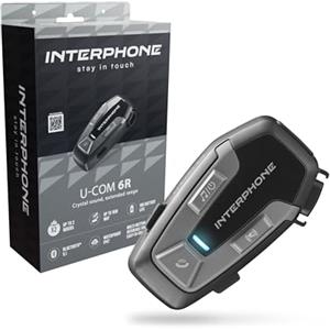 INTERPHONE U-COM 6R Singolo, Interfono Moto per comunicazione pilota-pilota, moto-moto e passeggero fino a 1km, Interfono casco Bluetooth 5.1 per GPS e chiamate, Autonomia 15h e impermeabile IP67
