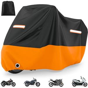 Favoto Telo Coprimoto Impermeabile da Esterno - Copertura XXL Antipolvere e Protezione UV con Foro per Lucchetto e Cinghie Antivento Nero Arancione 245×105×125cm